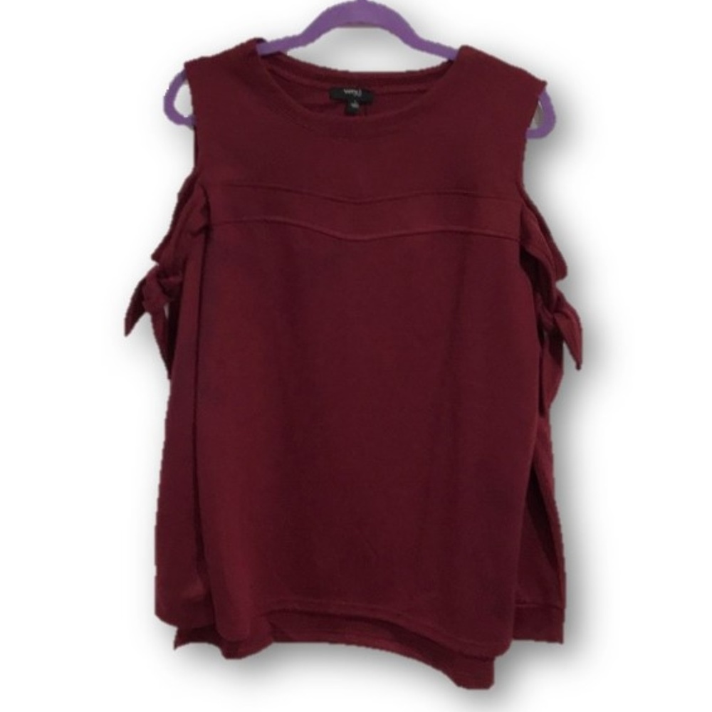 Wine long sleeve cold shoulder tie boho top NWT - Picture 4 of 6